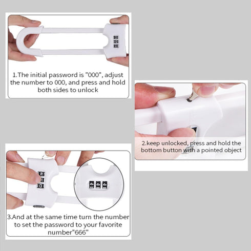 Premium Child-Proof Safety Bundle: 6 Sets of Adjustable Sliding Cabinet Door Code Locks & 2 Sets Fridge Freezer Lock Latch – Secure, Easy Install,...