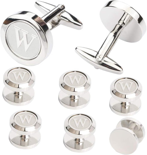 Mens Cufflinks and Studs Tuxedo Shirts Business Wedding Initials Alphabet A-Z Gift Set...