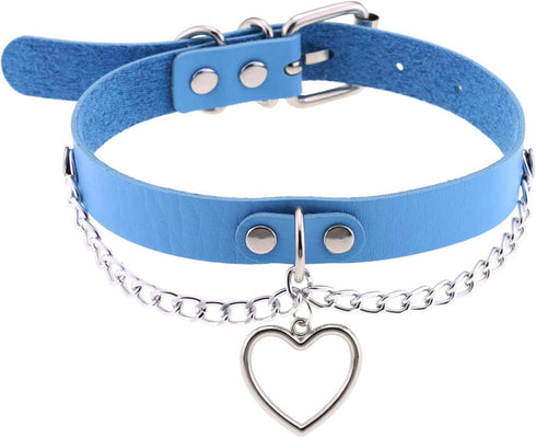 2Pcs Love Heart Charm Soft Blue Faux Leather Collar and Leash Chain Set for Women Pet Sexy Cute Cosplay Toys Gift...