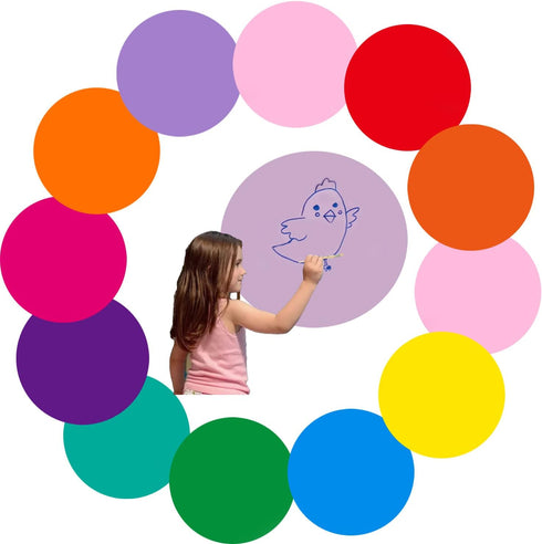 12pack 11 inch Color Dry Wipe dot Circle Removable Dry Erase Circles, whiteboard Marking Vinyl Sticker dot Wall Decal Wall Decal School Classroom ...