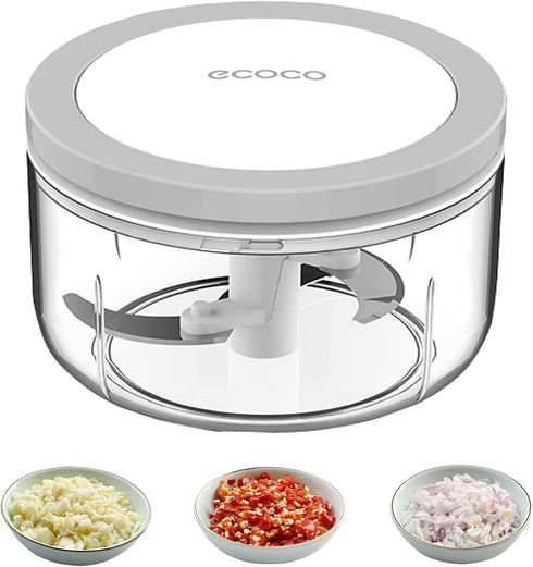 Manual Food Chopper Vegetable Chopper, ZWCEGND 550ML Garlic Mincer Hand Pull String Onion Cutter with Big Pull Ring for Veggies, Meat, Ginger, Pep...