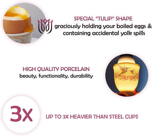 NobleEgg Egg Cups for Soft Boiled Eggs - Vintage Style Porcelain Egg Cups Holders, Authentic Egg Spoons, Stainless Steel...