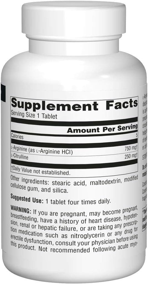 Source Naturals L-Arginine L-Citrulline Complex, Essential Amino Acid Supplement, Supports Peak Performance* 1,000 mg - 240 Tablets...