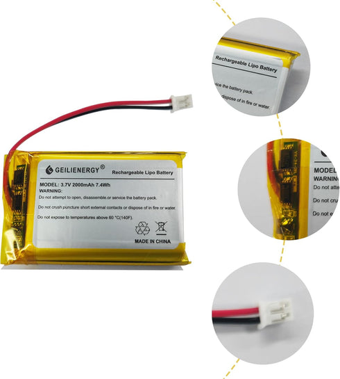 GEILIENERGY (2 Pack 3.7V 2000mAh 103454 Lipo Rechargeable Battery Pack with Wire JST Connector for Speaker and Wireless Device...