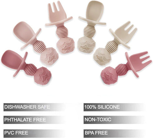 PandaEar 6 Pack Silicone Baby Spoons and Fork Feeding Set- Anti-Choke First Self Feeding Utensils for Baby Led Weaning Ages 3 Months -Pink...