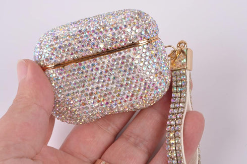 Sparkly Diamond Case for AirPods Pro 1&2 Generation with Keychain, Shockproof Protective Premium Bling Rhinestone Cover Skin Compatible with AirPo...