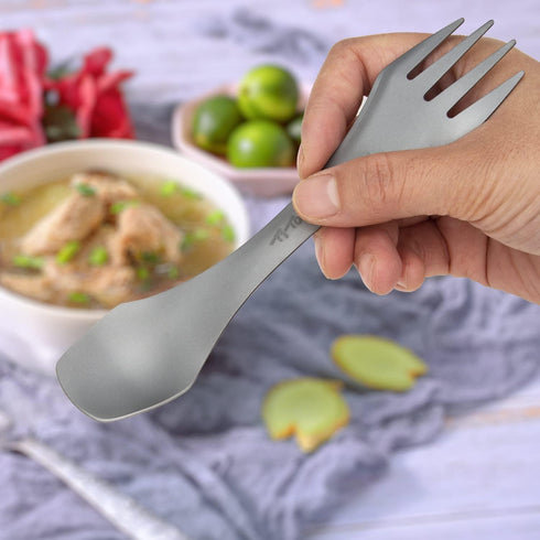 TiTo Titanium Spork 2-in-1 Spoon,Fork and Knife Lightweight Camping Utensil,Eco-Friendly Flatware for Outdoor Traveling,Hiking,Backpacking and Pic...