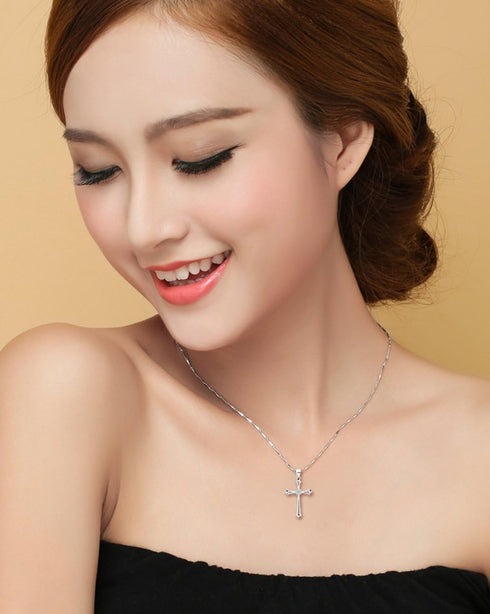 925 Sterling Silver Inlaid Crystal Cubic Zirconia Cross Pendant Necklace...