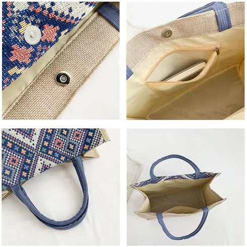 Satchel-Canvas Tote-Shoulder Hobo-Bag Women's-Vintage Beach-Fashion-Handbag Large Jute Purse Beach Bag, Lady's Woven Straw Hobo Chic Travel Tote B...