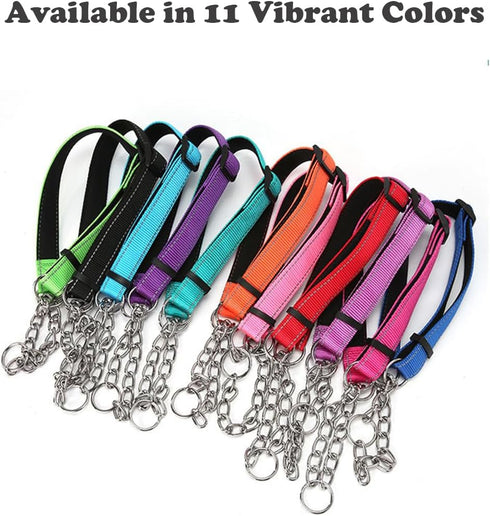 Martingale Dog Collar with Stainless Steel Chain, Adjustable Soft Padded Nylon Reflective Collar, No Pull Heavy Duty Chain Walking Training Collla...