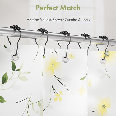 Black Shower Curtain Hooks, Amazer Shower Curtain Hooks, Shower Hooks for Shower Curtain, Decorative Shower Curtain Hooks Rust Proof Stainless Ste...
