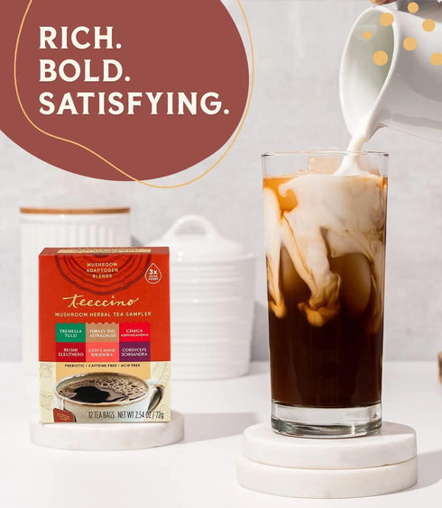 Teeccino Mushroom Herbal Tea - Mushroom Adaptogen Tea Sampler - 12 Tea Bags - Support Your Health With Mushrooms and Adaptogenic Herbs, Prebiotic,...