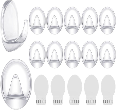 Blulu 12 Pieces Clear Adhesive Hooks for Hanging Medium Damage Free Indoor Strips Utility Waterproof Wall Hooks with 15 Pieces Self-Adhesive Tapes...