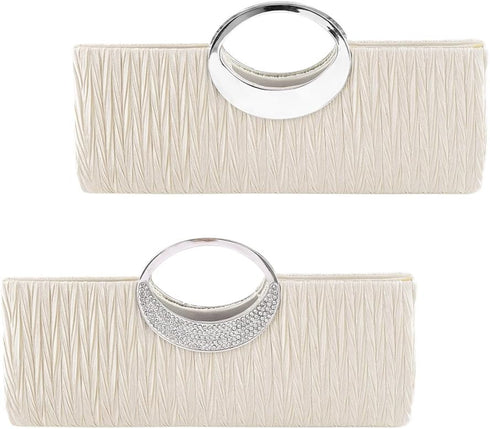 Rhinestone Satin Pleated Evening Clutches Bridal Wedding Handbag Purse Evening Bags...