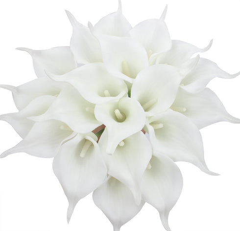 Duovlo 20pcs Calla Lily Bridal Wedding Bouquet Lataex Real Touch Artificial Flower Home Party Decor (Pure White)...