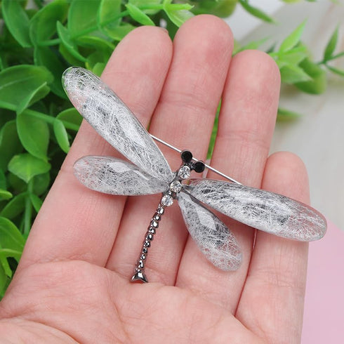 3Pcs Color Dragonfly Brooch Creative Bag Sweater Pin Brooches Insect Gift Dark green Rose red Gray white...