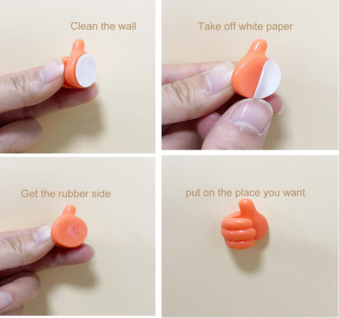 LBKKC 24 pcs Self Adhesive Thumb Hooks, Silicone Wall Decoration Hook with night light, Multifunctional Key Hook Home Office Thumbs Up Cord Holder...