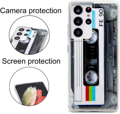 FAteam Case for Galaxy S21 Ultra 5G Shockproof Scratchproof with TPU Soft Bumper Retro Cassette Tape Case Compatible with Samsung Galaxy S21 Ultra...