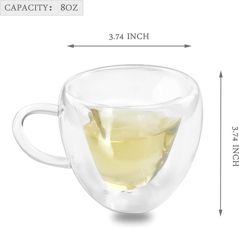 Asng Heat Resistant Double Layer Heart-Shaped Glass Coffee Cup (240ML/8oz)...