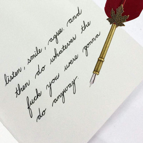 Feather Quill Pen Vintage Feather Dip Ink Pen Set Copper Pen Stem Writing Quill Pen Calligraphy Pen As Christmas Birthday Gift Set (wine red)...