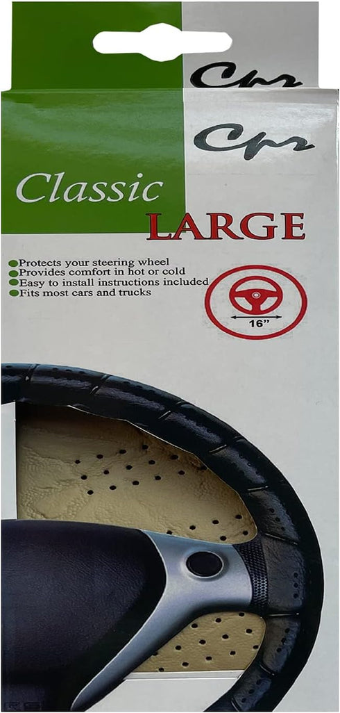 DIY Classic Grip Synthetic Leather Old School Wrap Steering Wheel Cover (Large (16" ND), Beige)...