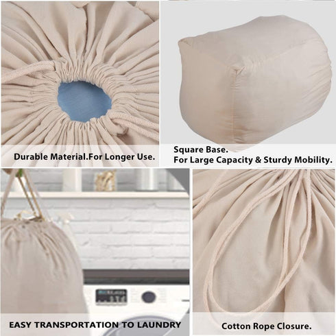 MCleanPin Washable Laundry Bags with Handles,140L Dirty Clothes Storage for College Dorm & Travel,2 Pack (Beige)...