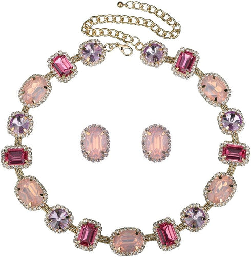 Colorful Crystal Beads Choker Chunky Necklace for Women Girls Sparkle Jewelry Prom Wedding Special Events...