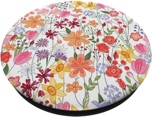 Daisy Flower Pattern On White Background Cute Botanical Grip PopSockets PopGrip: Swappable Grip for Phones & Tablets PopSockets Adhesive PopGrip...