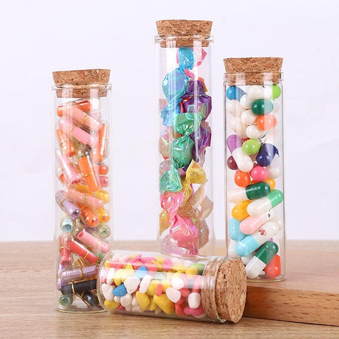10Pcs 60ml Glass Test Tubes with Cork Stoppers Empty Refillable Clear Flat Borosilicate Glass Bottles Vials Jars for Beads Candy Storage Party Fav...