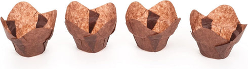 GOLDEN APPLE, 100 Pcs Tulip Cupcake Liner Lotus Parchment Baking Cup Muffin Tins Cups for Weddings, Birthdays, Baby Showers, Brown...