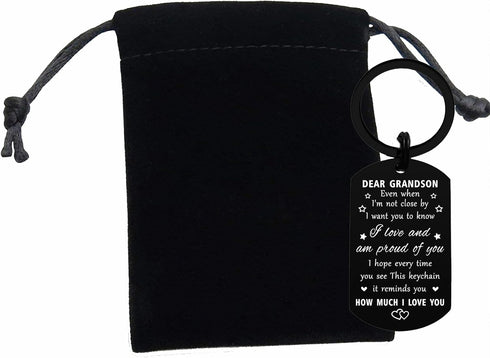 Resdink Grandson Gifts from Grandma - I Love My Grandson Keychain Grandkid Black for Birthday Graduation Fathers Day...
