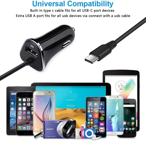 3.4A USB C Car Charger Fast Charging Adapter for Samsung Galaxy S23 S22 S21 Ultra S20 FE Note 20 S10E S10 S9 S8 A54 A14 A53 A13 A23 A20 A21 A50 A5...