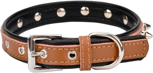 Spiked Studded Padded Leather Pet Collars for Cats Puppy Small Medium Large Dogs (8"-10" Neck * 0.6" Wide, Brown Spiked)...