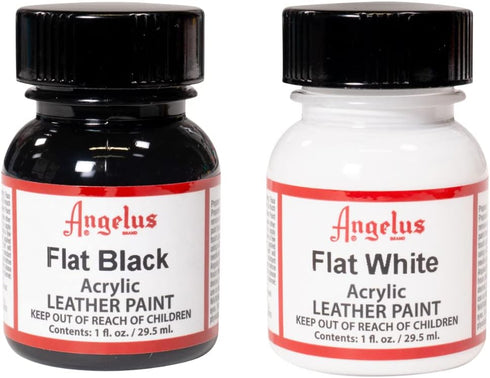 Angelus Brand Acrylic Leather Paint Waterproof 1oz - Flat Black & Flat White Duo...