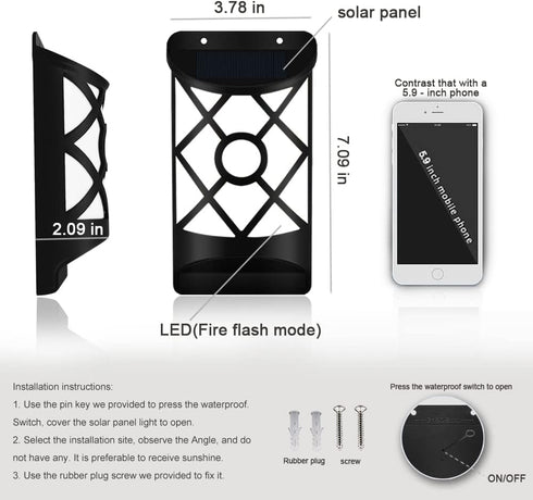 Solar Flame Lights Outdoor, Waterproof Flickering Flame Solar Lights Dark Sensor Auto On/Off 66 LED Solar Powered Wall Mounted Night Lights Lattic...