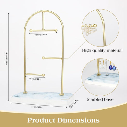 3 Tier Jewelry Rack Display Tower,Desktop Jewelry Display Stand,Jewelry Organizer for Necklaces, Earrings, Bracelets, Rings Holder?Gold Frame Whit...
