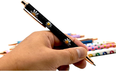 9PCS Sparkle Glitter Heart Pens Metal Daisy Flower Pen Weeding Pen Retractable Ballpoint Pens Lip Print Pen Gift Pen For Women Girls Ladies School...