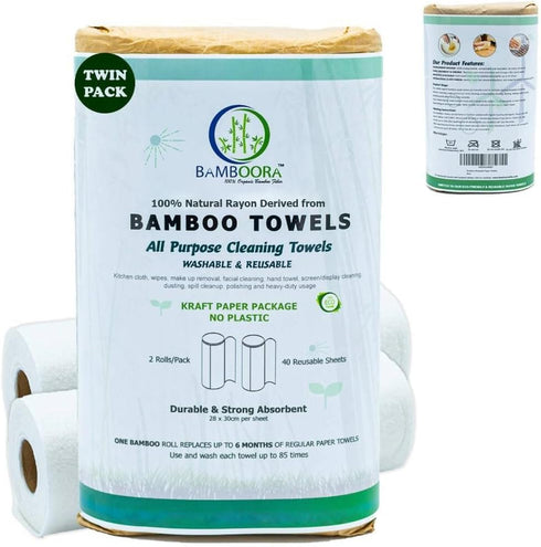 Reusable 100% Natural Rayon Towels - Pack of 2 Washable Kitchen Paper Towels - Lint free, Zero Waste, Recyclable, 2x20 Heavy Duty Organic Washable...
