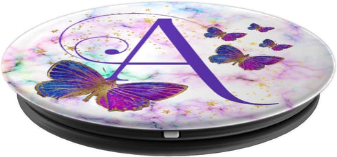 Purple Butterfly Letter A Initial Personalized Monogram PopSockets Adhesive PopGrip...