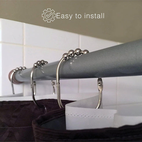 2LB Depot Wide Shower Curtain Rings/Hooks Set, Decorative Brushed Satin Nickel Finish, Easy Glide Rollers,100% Rustproof Stainless Steel, Set of 1...