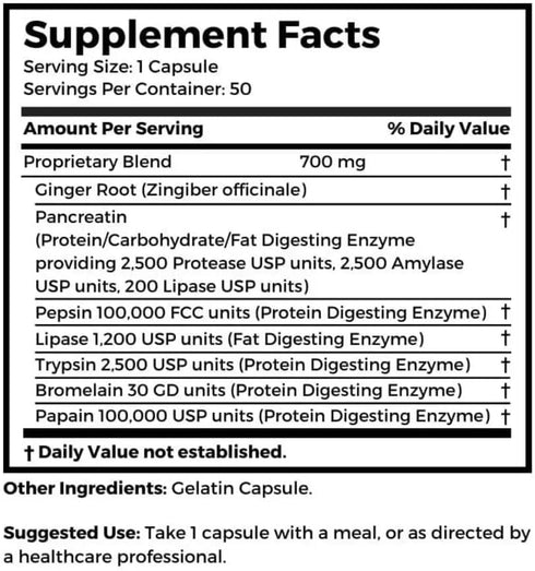 Dr. Clark Digestive Enzymes Supplement – 700mg, 50 Gelatin Capsules, Promotes Digestive Health & Gut Function...