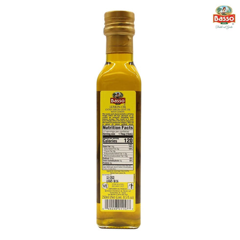 Lemon Oil, Infused Premium Extra Virgin Olive Oil, 8.5 Fl Oz (250 ml), Finishing, Cooking, Dipping, Dressing, and Tasting, BASSO 1904...