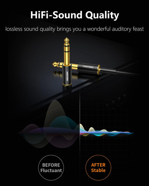 ANDTOBO 1/4''(6.35mm) Male to 1/8'' (3.5mm) Female Stereo Audio Jack Pure Copper Adapter for Headphone, Amp, 1 Pack-Black...