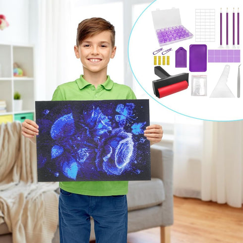 lyfLux 77 pcs Diamond Art Paintings, Diamond Art Paintings Tool, Diamond Art Paintings, Tweezers, Glue, Brushes, Roller, Correction Tape, Tray, Or...