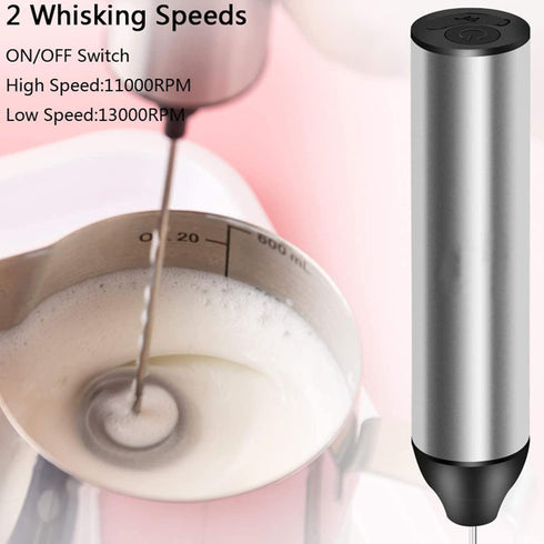 Powerful Handheld Milk Frother,Lightweight Electric Whisk with 2 Mixing Heads,Battery Operated Stianless Steel Drink Mixer with Frother Stand for ...