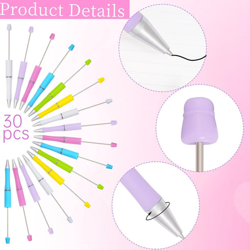 30Pcs Beadable Pens Plastic Bead Pen Black Ink Ballpoint Pens Diy Pens Cute Cool Pens for Teacher Bridal Women Men Graduation Gift Office Supplies...