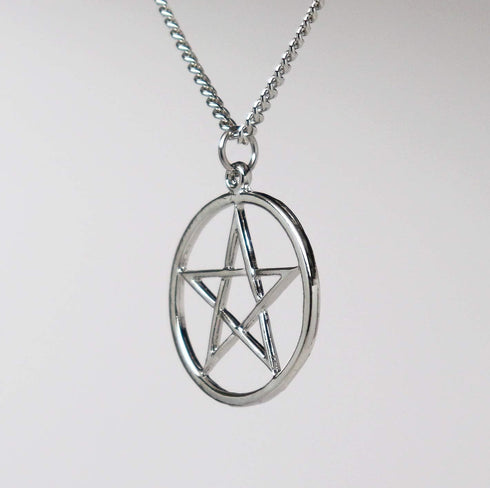 Pentacle Pentagram Polished Silver Finish Medieval Renaissance Pendant Necklace...