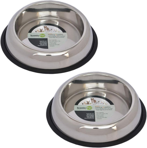 Iconic Pet 2 Cup Heavy Weight Non-Skid Easy Feed High Back Pet Bowl For Dog Or Cat (2 Pack), 16 Oz...
