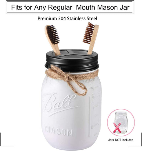 Mason Jar Bathroom Accessories Lids Set(4pcs) - Jars Not Included - Soap Dispenser,Toothbrush Holder, Apothecary Jars Lids for Regular Mouth Mason...