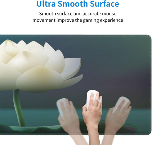 Large Mouse Pad XXL, White Lotus Flower Gaming Mouse Pad, Big Desk Mat with Stitched Edges Mousepad for Gaming Keyboard Computer Laptop Office, 31...